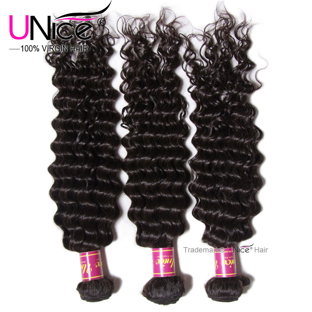 UNice Brazilian Deep Curly Wave 3 Bundles Human Hair Weave Virgin Hair Extension