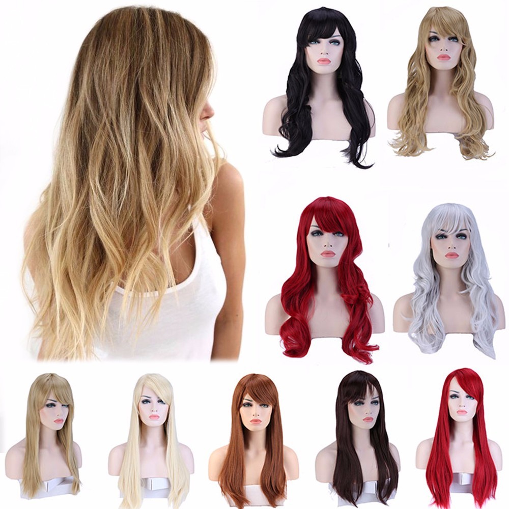 Real Deluxe Curly Wavy Long Hair Full Wig Ombre Blonde Brown Cosplay Party Wig s