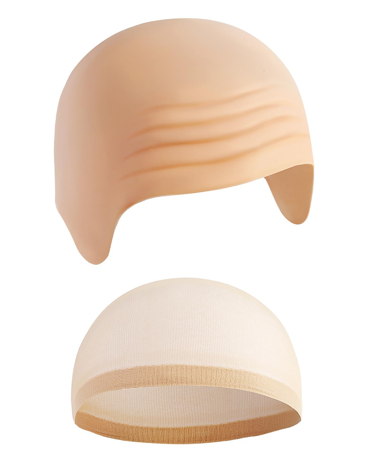 Nuolich 2 PCS Bald Caps Halloween Latex Head Wig Cap Makeup 2 PCS, Beige
