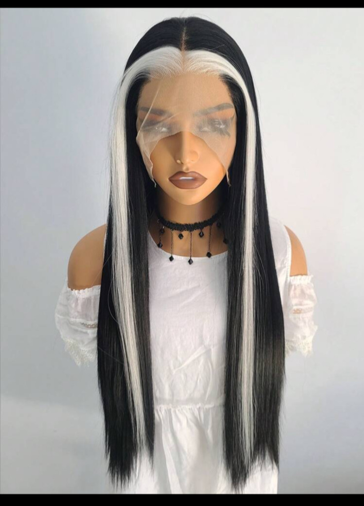 28 inch frontal lace black straight synthetic high quality heat resistant