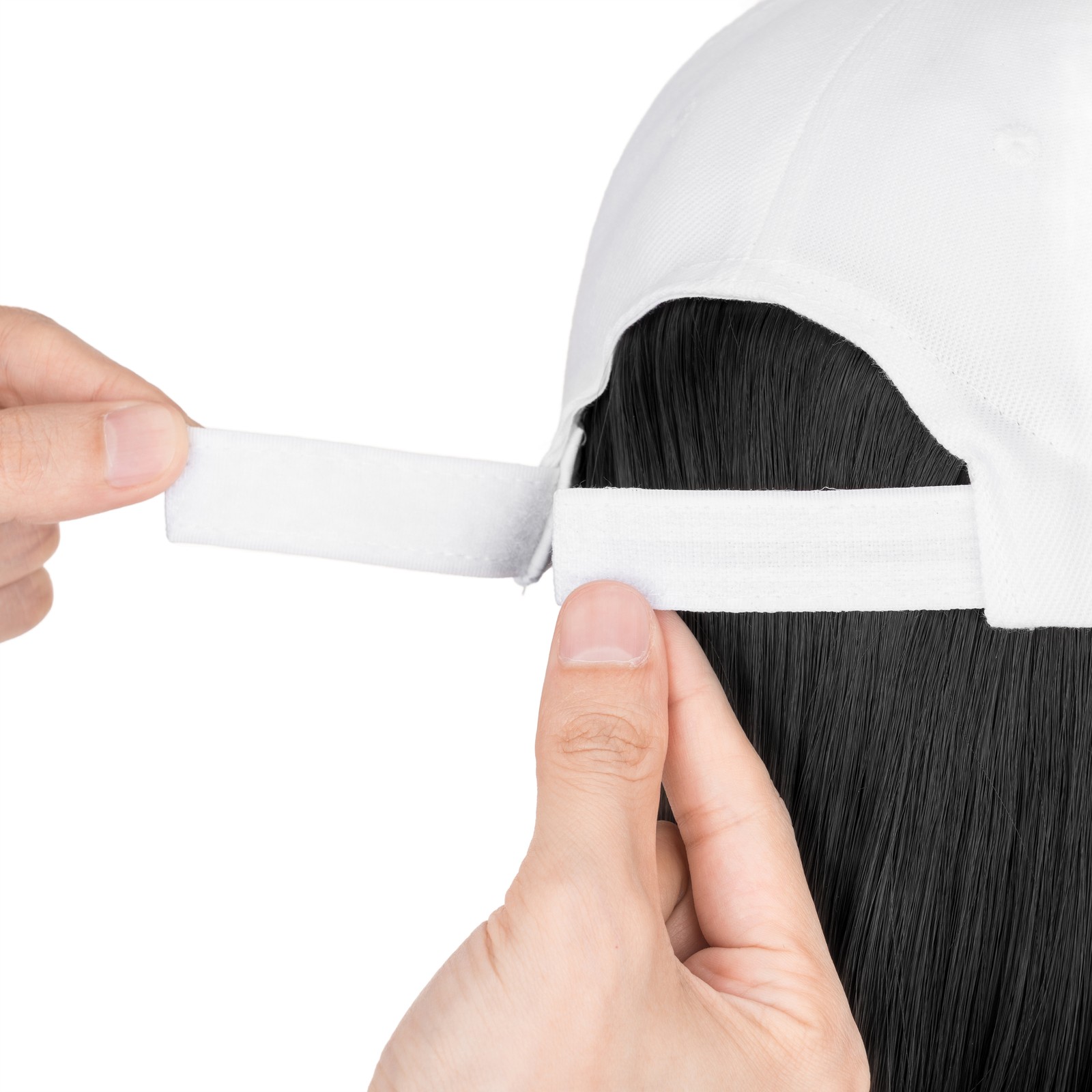 Instant Style Straight Cap Wig Adjustable White Baseball Hat Attached Hair