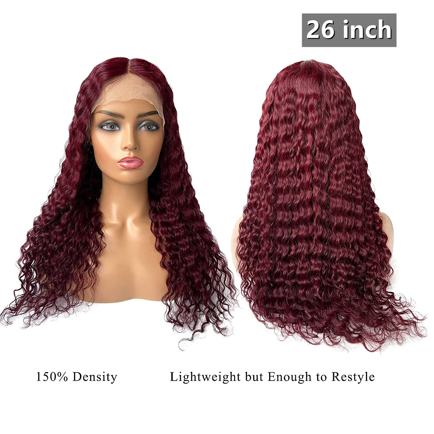 Human Hair Lace Front Wig 99j Burgundy Deep Wave 13x4x1 Lace Part Wig Remy Hair