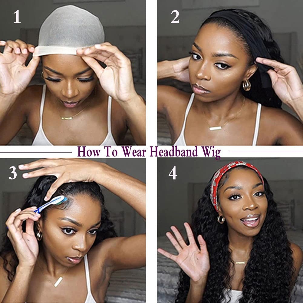 Headband Wig for Black Women, Wet & Wavy, Long Curly Wig, 24 Inches