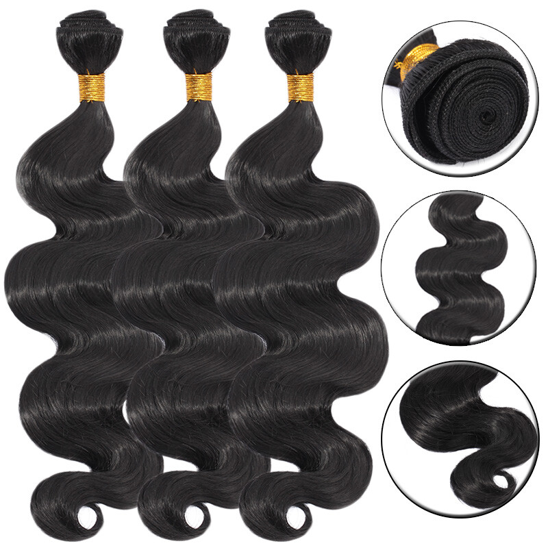 22″Sew in Full Head Black Body Wave Closure Weft Crochet Weaving Hair Extensions