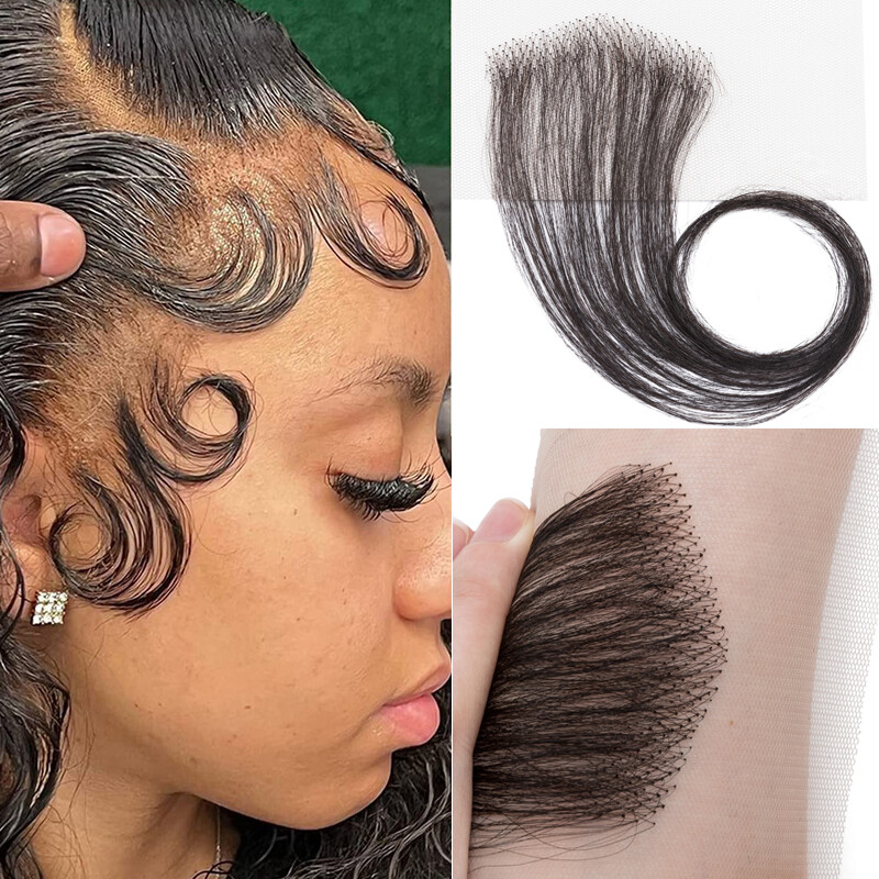 Edges Hair Swiss Lace Baby Hair Stripes Pieces 100% Human Hair Extensions #Black
