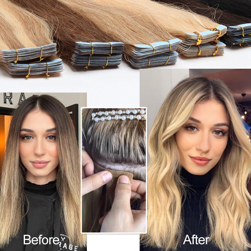 Invisible Thick Tape In Real Remy Human Hair Extensions Skin Weft Full Head 150G