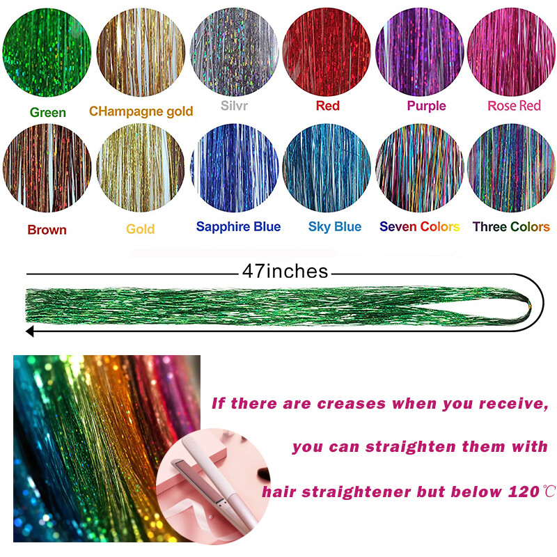 Sparkle Hair Tinsel Holographic Glitter Extensions Highlights False Hair Pieces
