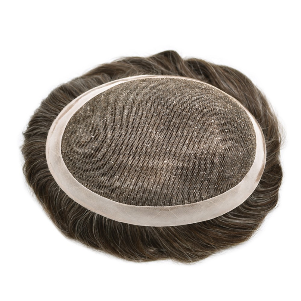 Mens Toupee Hairpiece French Lace Hair Unit Replacement Poly Skin NPU Around Wig