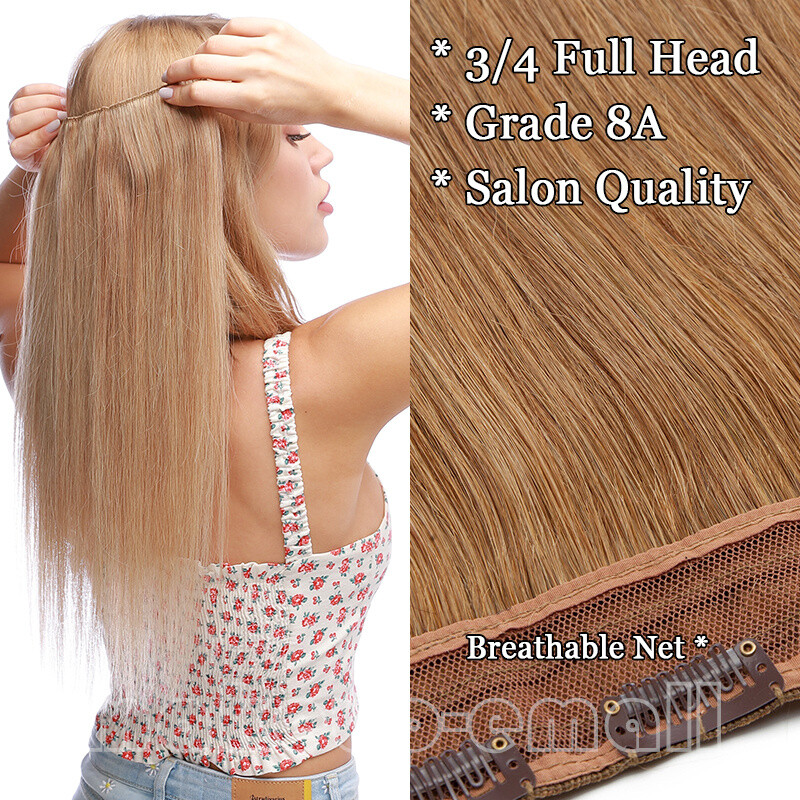 8″-24″ Clip In One Piece Real Remy Human Hair Extensions 3/4 Full Head Wefts USA