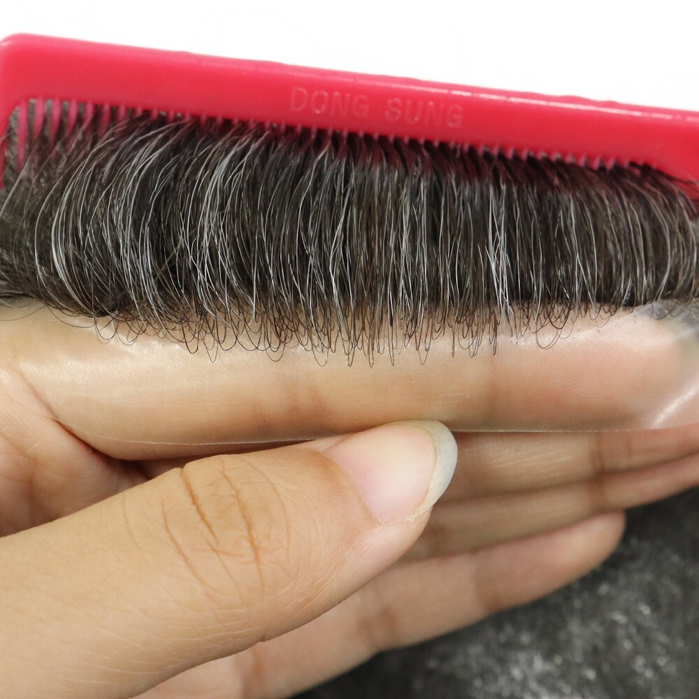 Mens Toupee Human Hair Replacement System Hairpiece 0.04 Ultra Thin Skin #240