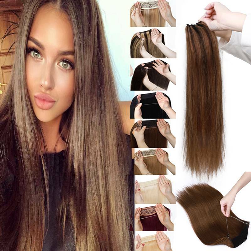 Thick Hidden Weft Wire In One Piece Remy Human Hair Extensions No Clip Brown US