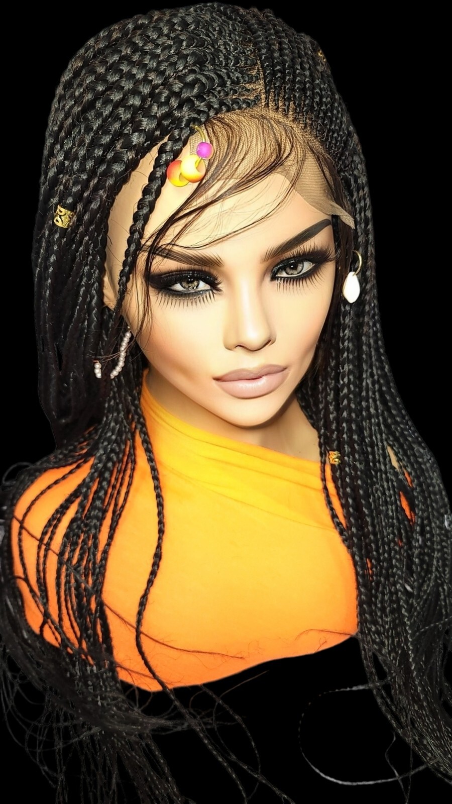 Braided Wig Cornrow Box Braids Jet Black Full Lace Glueless Handmade 24″