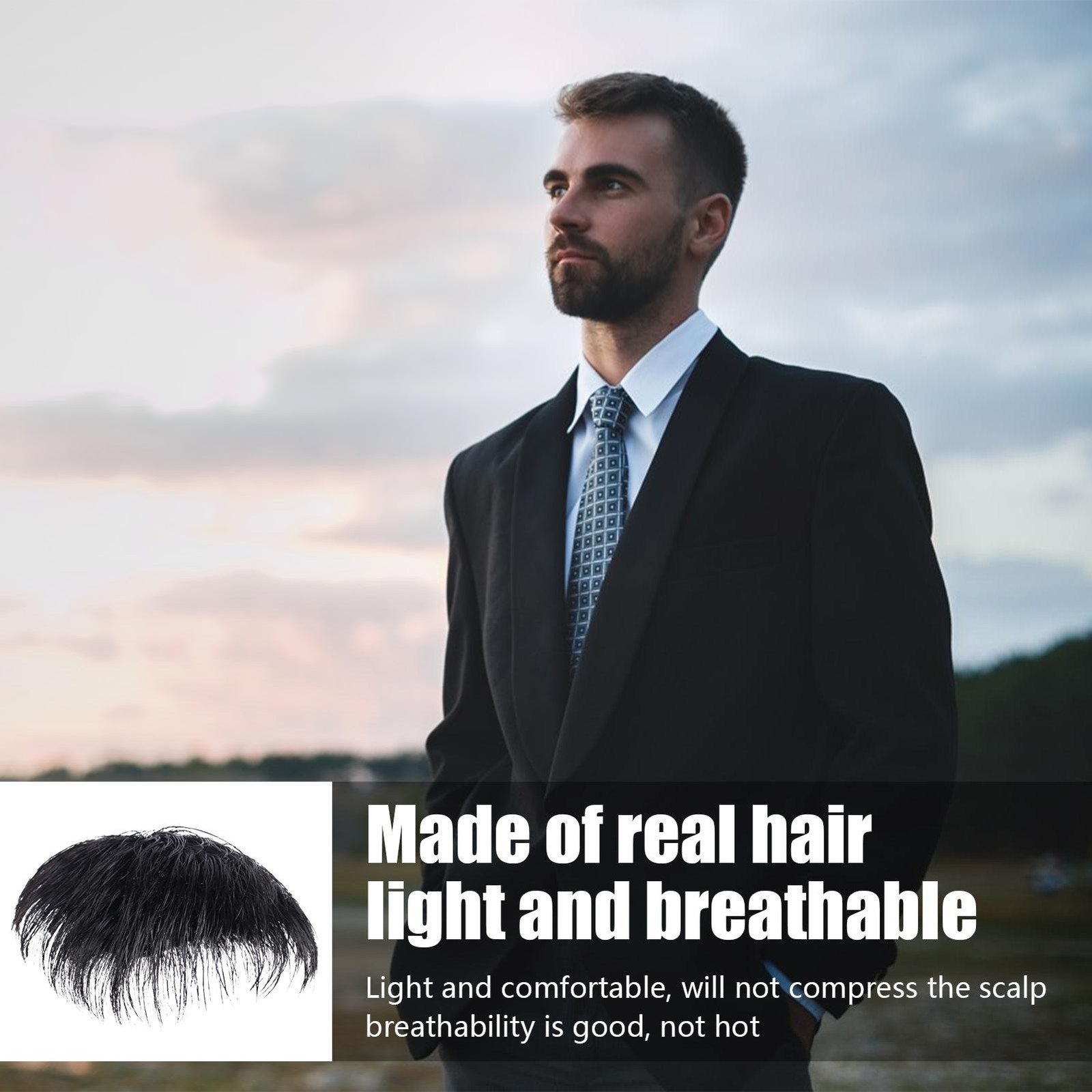 Men’s Clip Hairpiece Top Short Natural Wig Black Natural Hair Topper Toupee