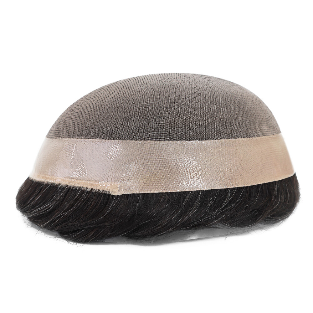 Mens Toupee Human Hair Replacement System Fine Mono Grey Hair Pieces Mens Wigs