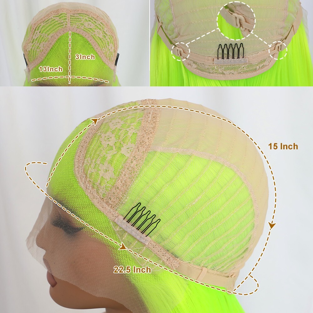 Bright Yellow Neon Green Straight Hair Lace Front Wigs Pre Plucked Women Party