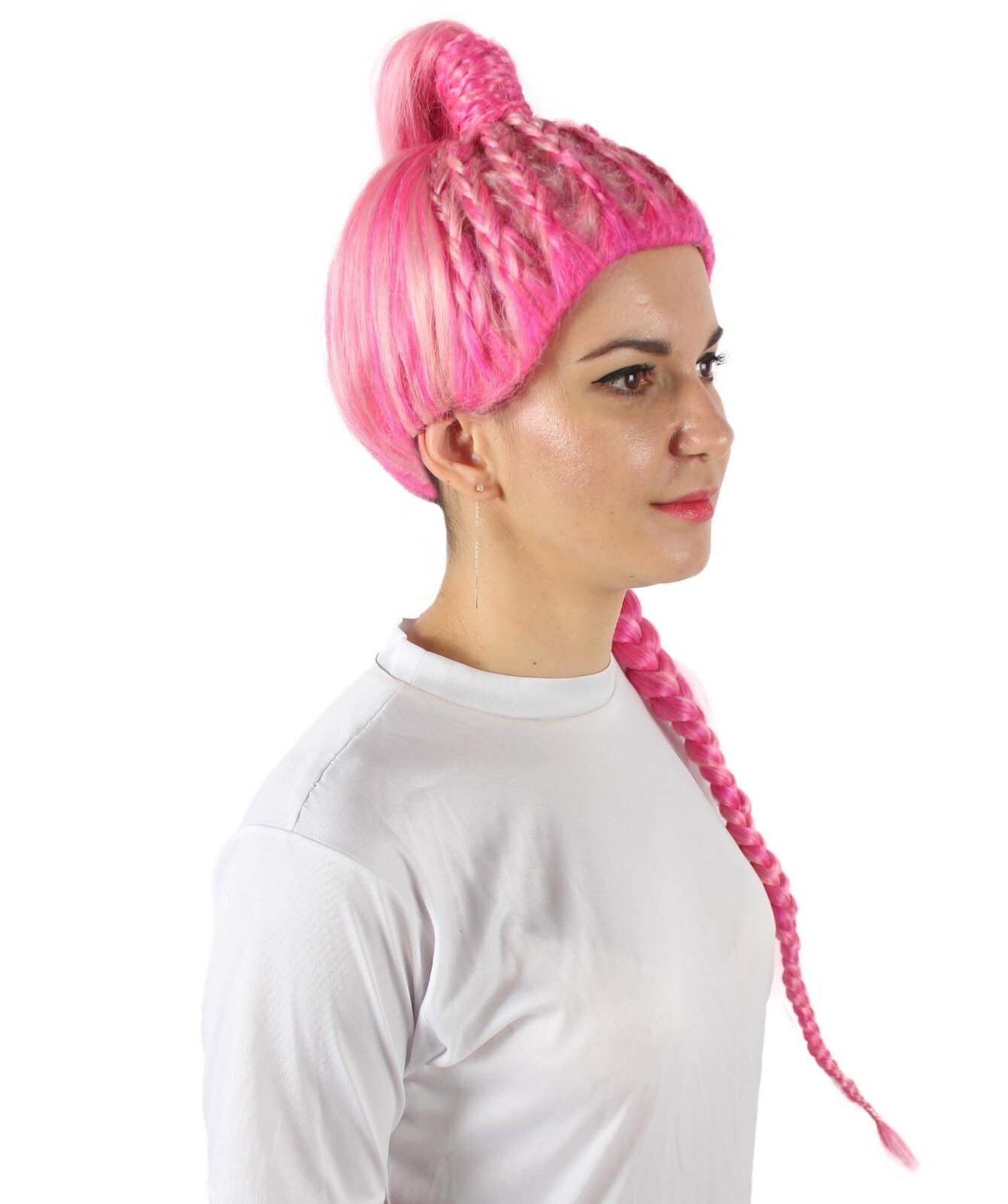 HPO Adult Women Drag Race Television Show Pink Braided Ponytail Wig | HW-7021