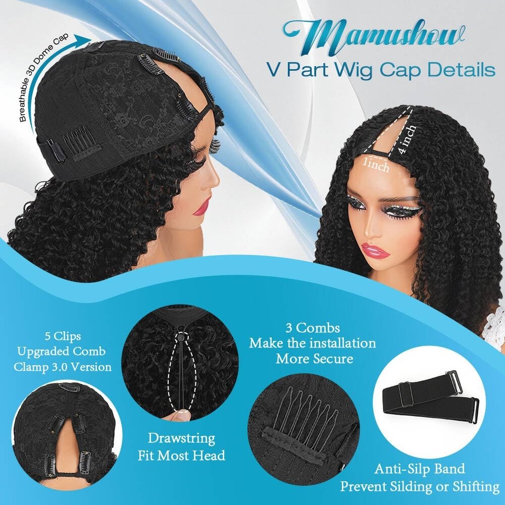 20 Inch V Part Human Hair Wig – Burmese Curly, 180% Density, No Sew, Glueless, C