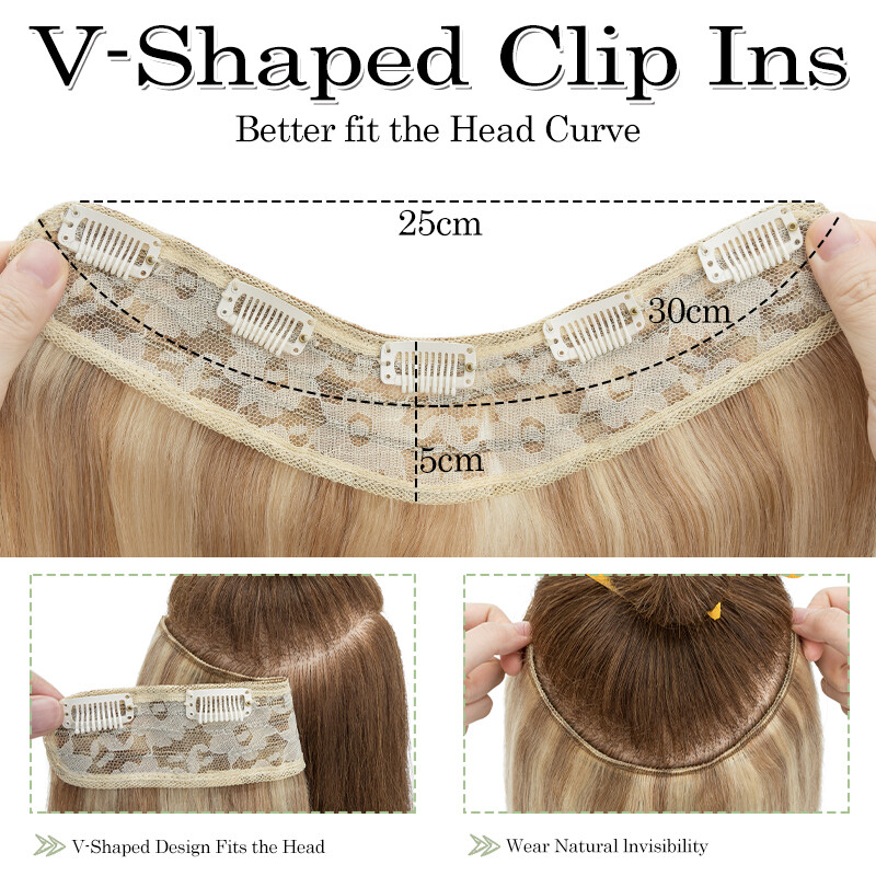 V-shape One Piece Clip In 100% Remy Human Hair Extensions 3/4 Full Head Weft