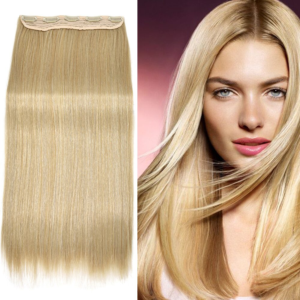Clip in Hair Extensions 20″ Long Thick Synthetic Blonde Hair Piece Wefts 5 Clips