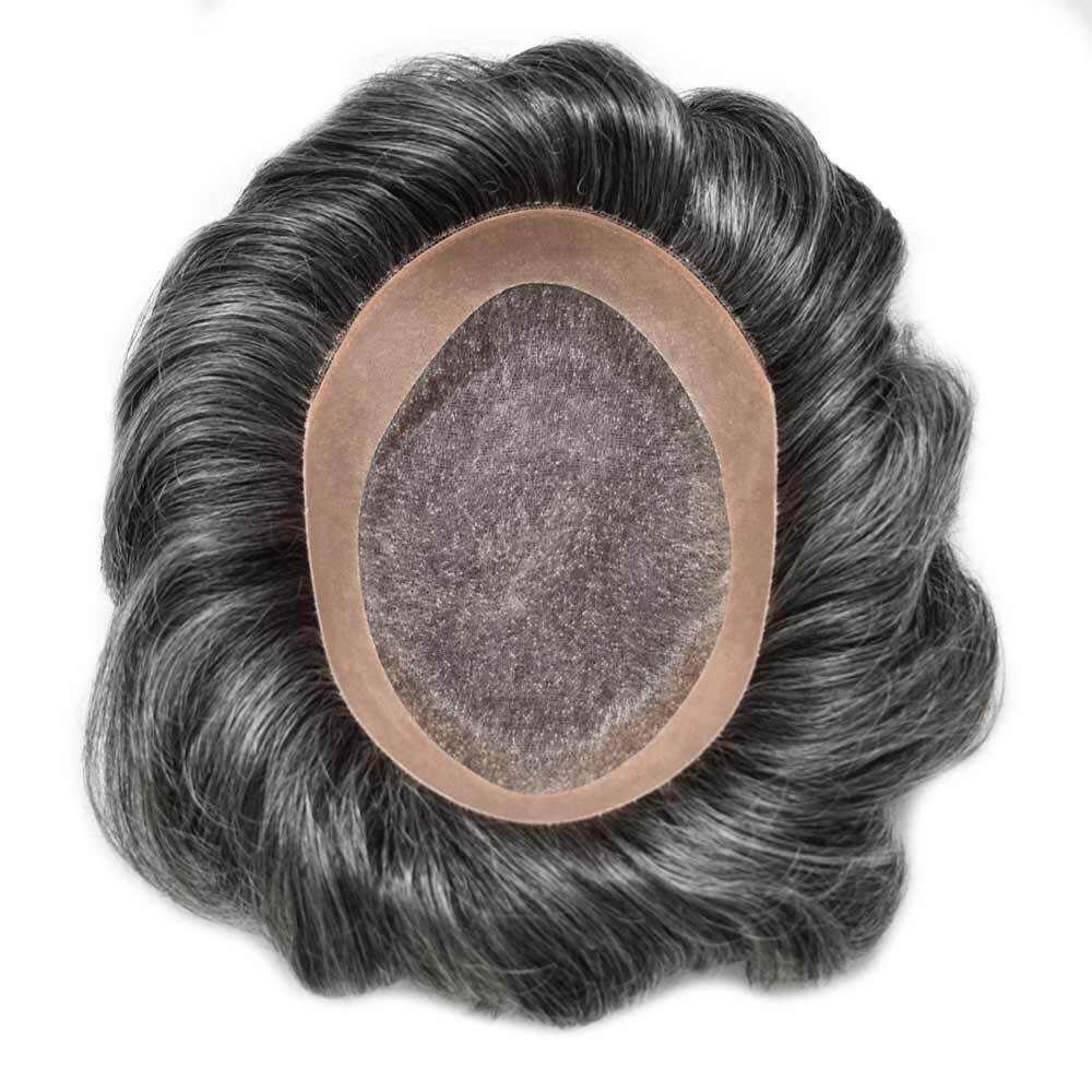 Fine Mono Mens Toupee Poly PU Around Hairpieces Black Brown 100% Human Hair Wigs