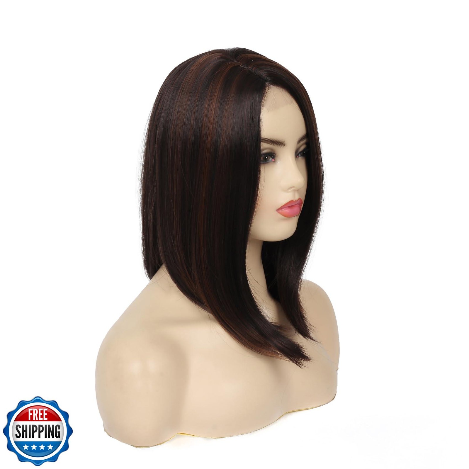 Short Brown Wig for Women Side Part Straight Small Lace Synthetic Hair Brown