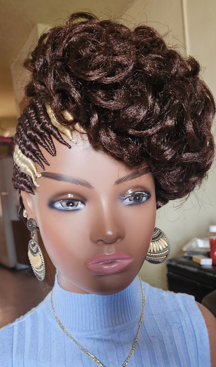 Fully Hand Braided box curly Mohawk braids cornrow wig Dark brown/Blonde