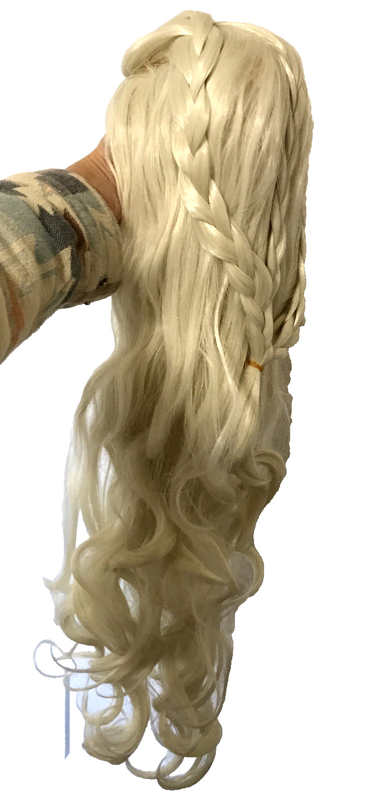 Morvally Wavy Lace Front Synthetic Wig Free Part 60# Platinum White 24″ w Braids