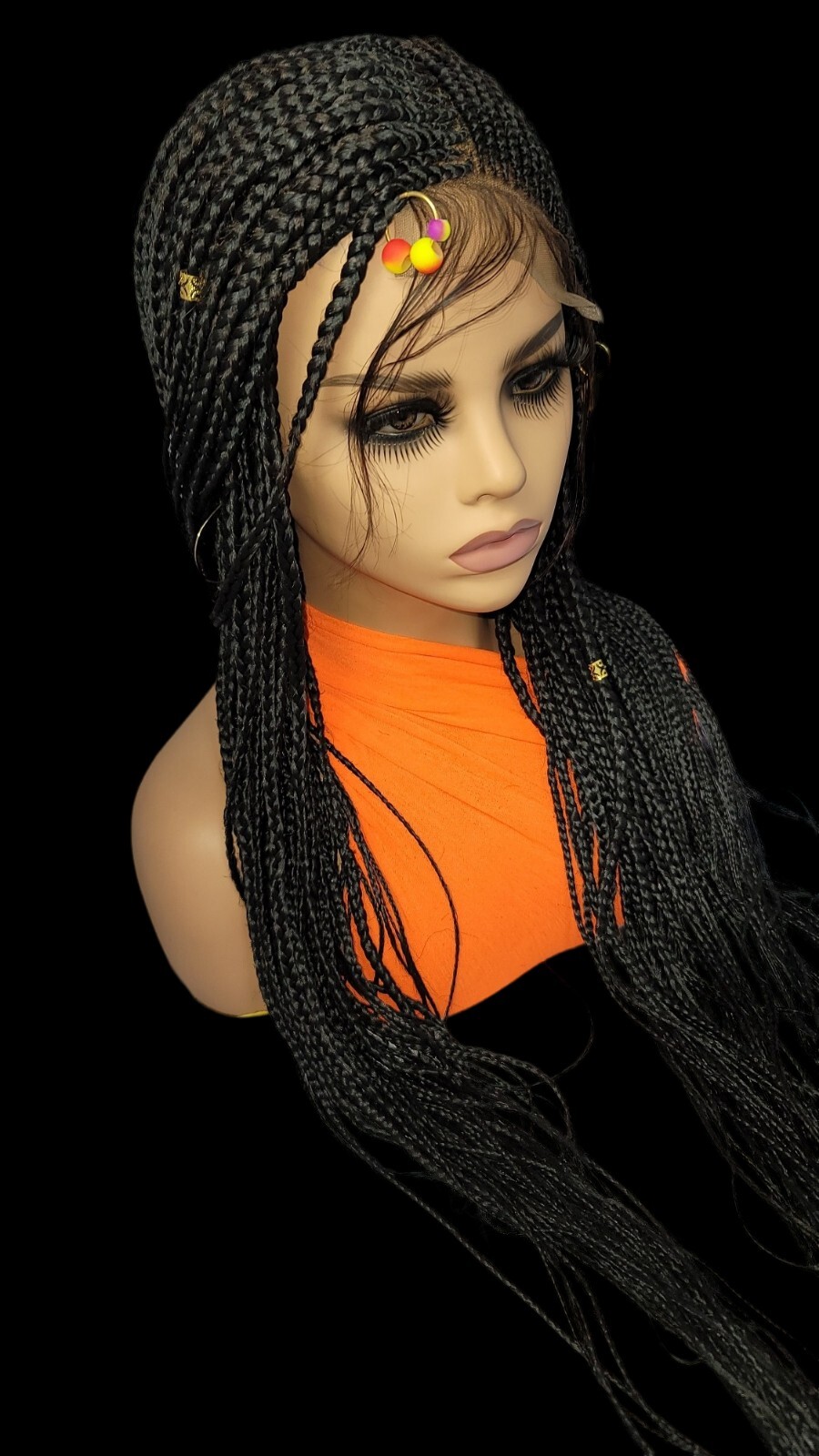 Braided Wig Cornrow Box Braids Jet Black Full Lace Glueless Handmade 24″