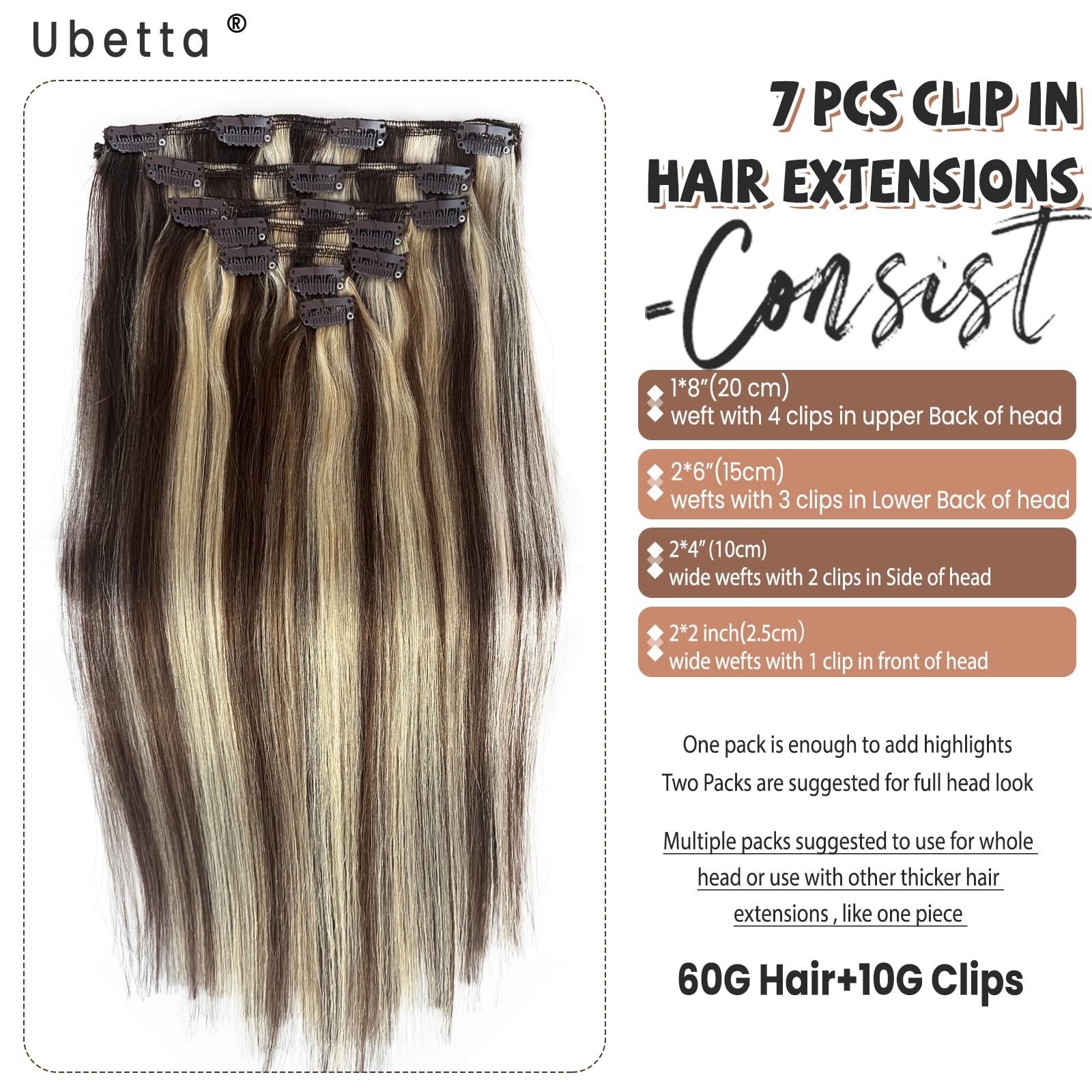 Real Human Hair Clip in Extensions 7pcs 70G 20 Inch #4/613 – Natural Volume