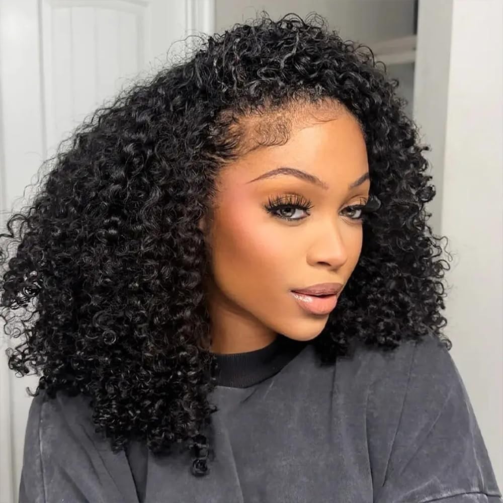 250% Density Curly Half Wig Human Hair – Glueless 3-in-1 Drawstring Clip-Ins, 16