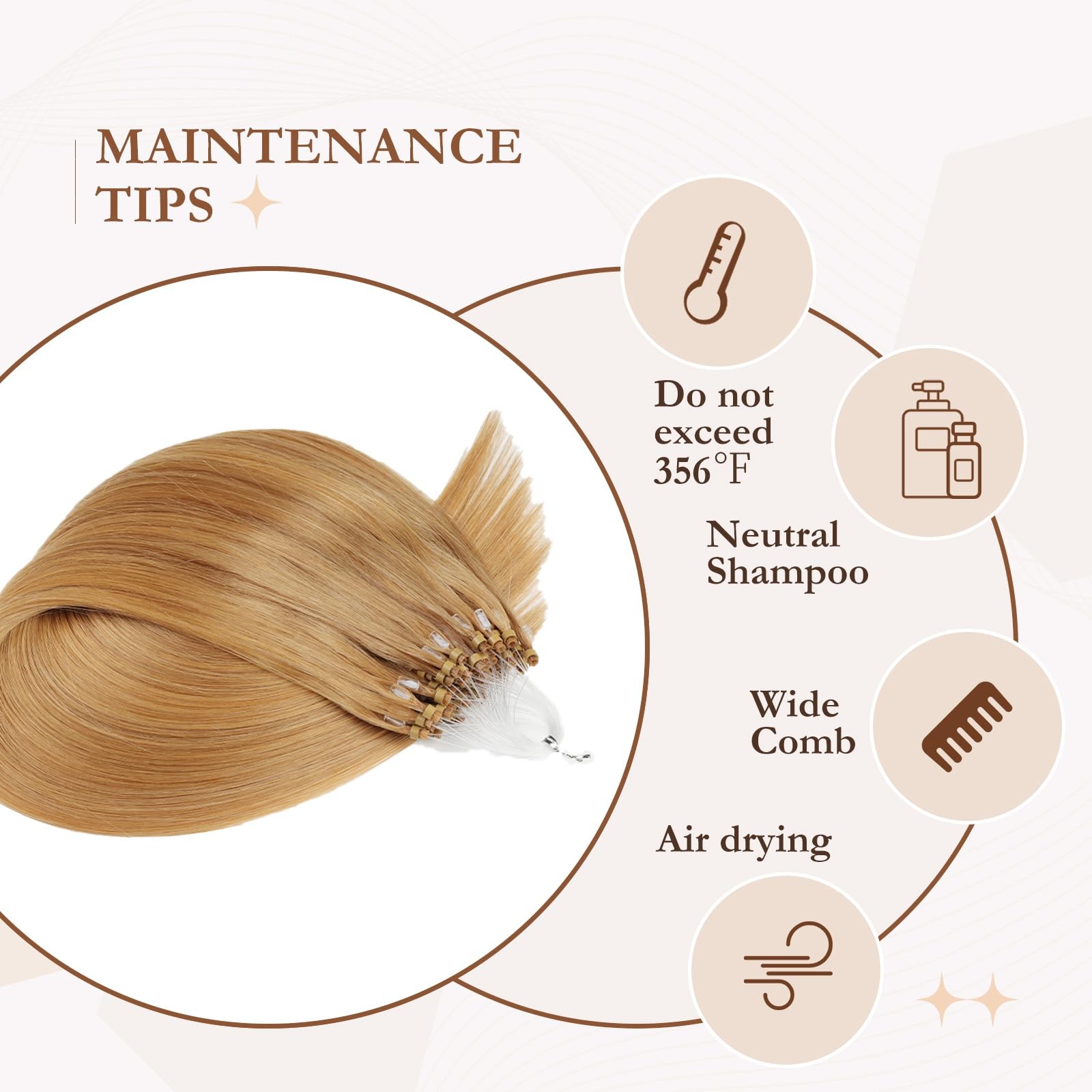 Eliysako Microlink Hair Extensions Human Hair 50G/Pack Natural Blonde 16Inch