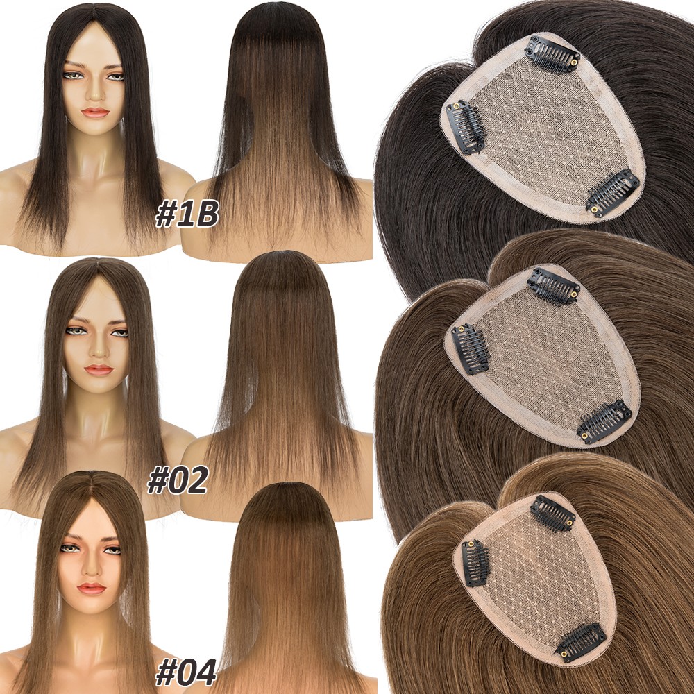 Clip In Remy Human Hair Topper Hairpiece Toupee Middle Part Silk Base For Women
