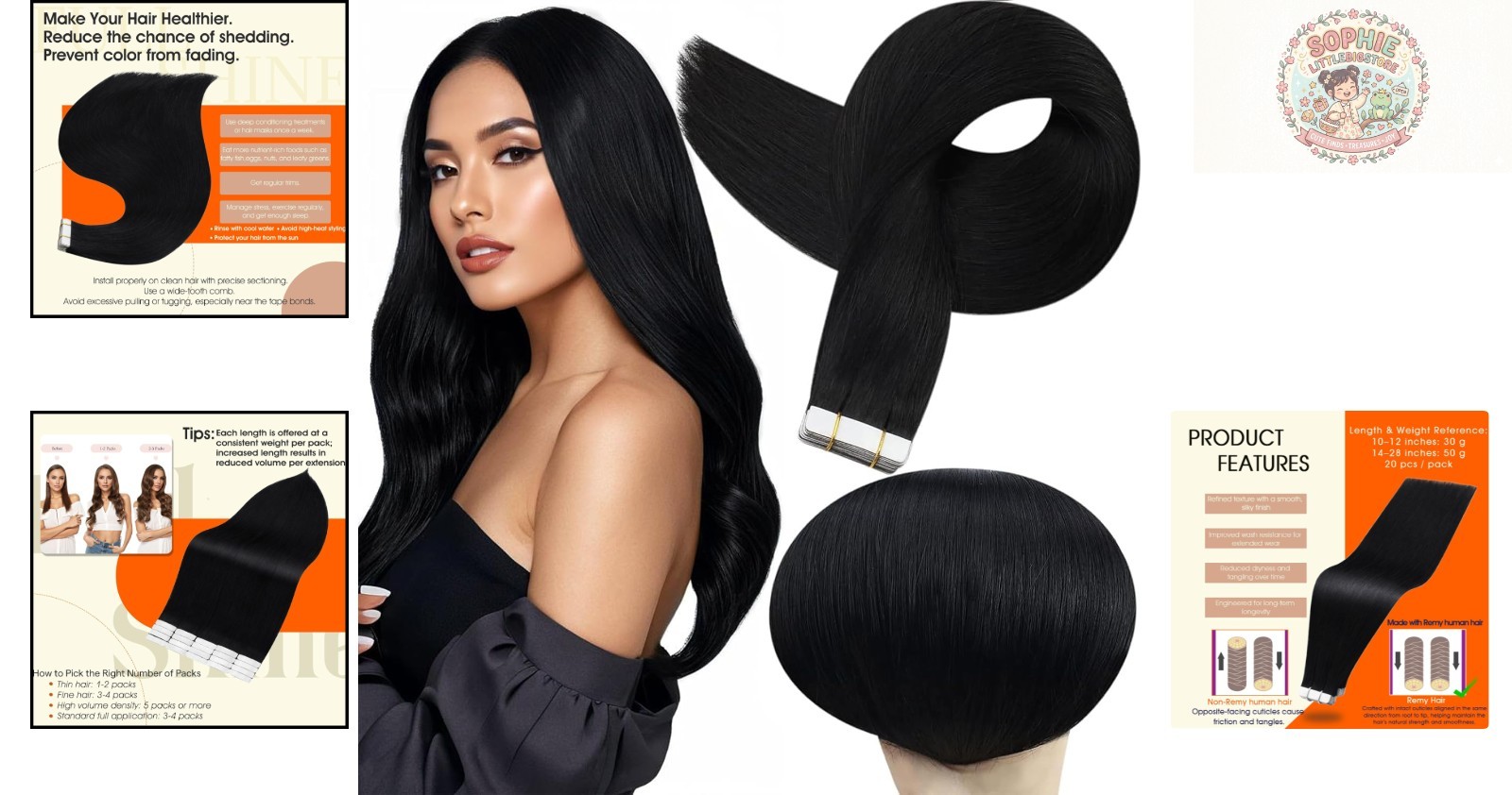 Luxury 18” Jet Black Tape-In Extensions – Easy, Natural, and Reusable Beauty