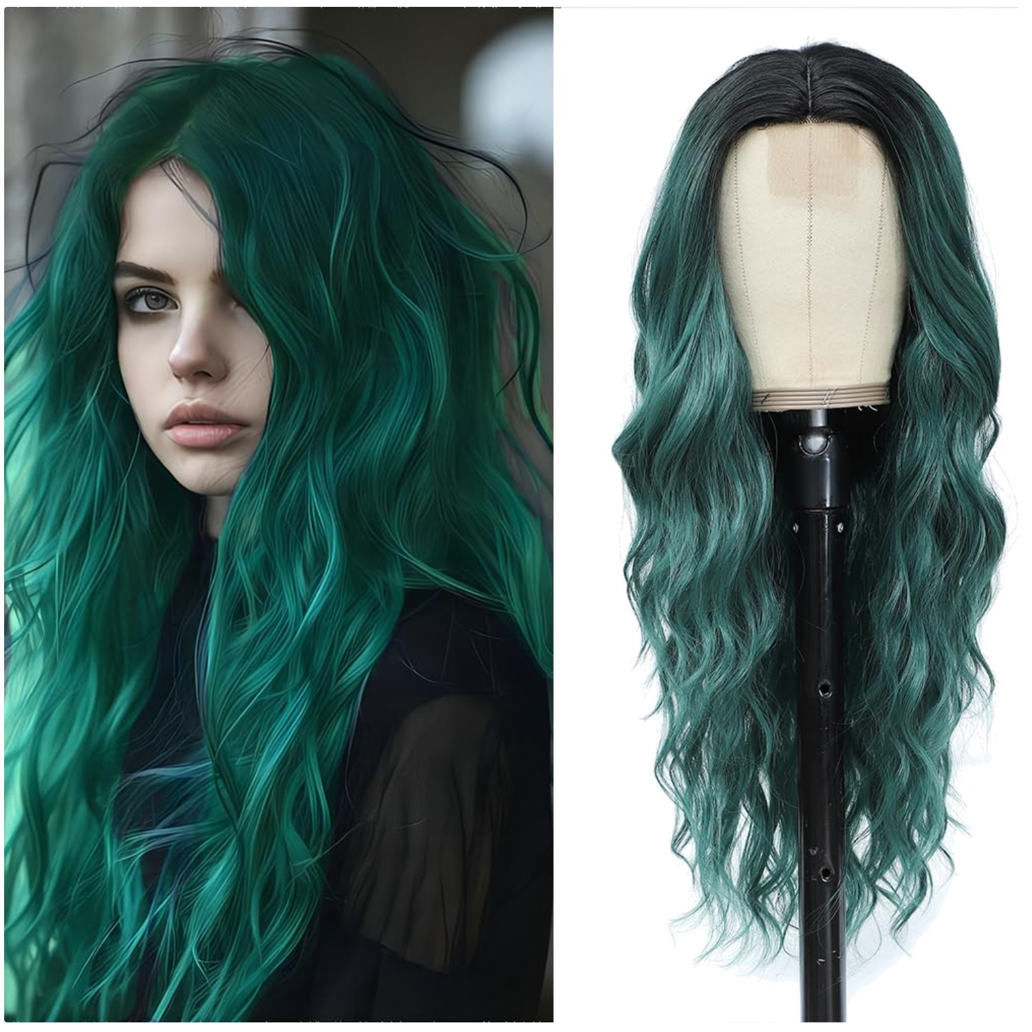 Modern Ombre Green Hair Wig – 26″ Synthetic Heat Resistant