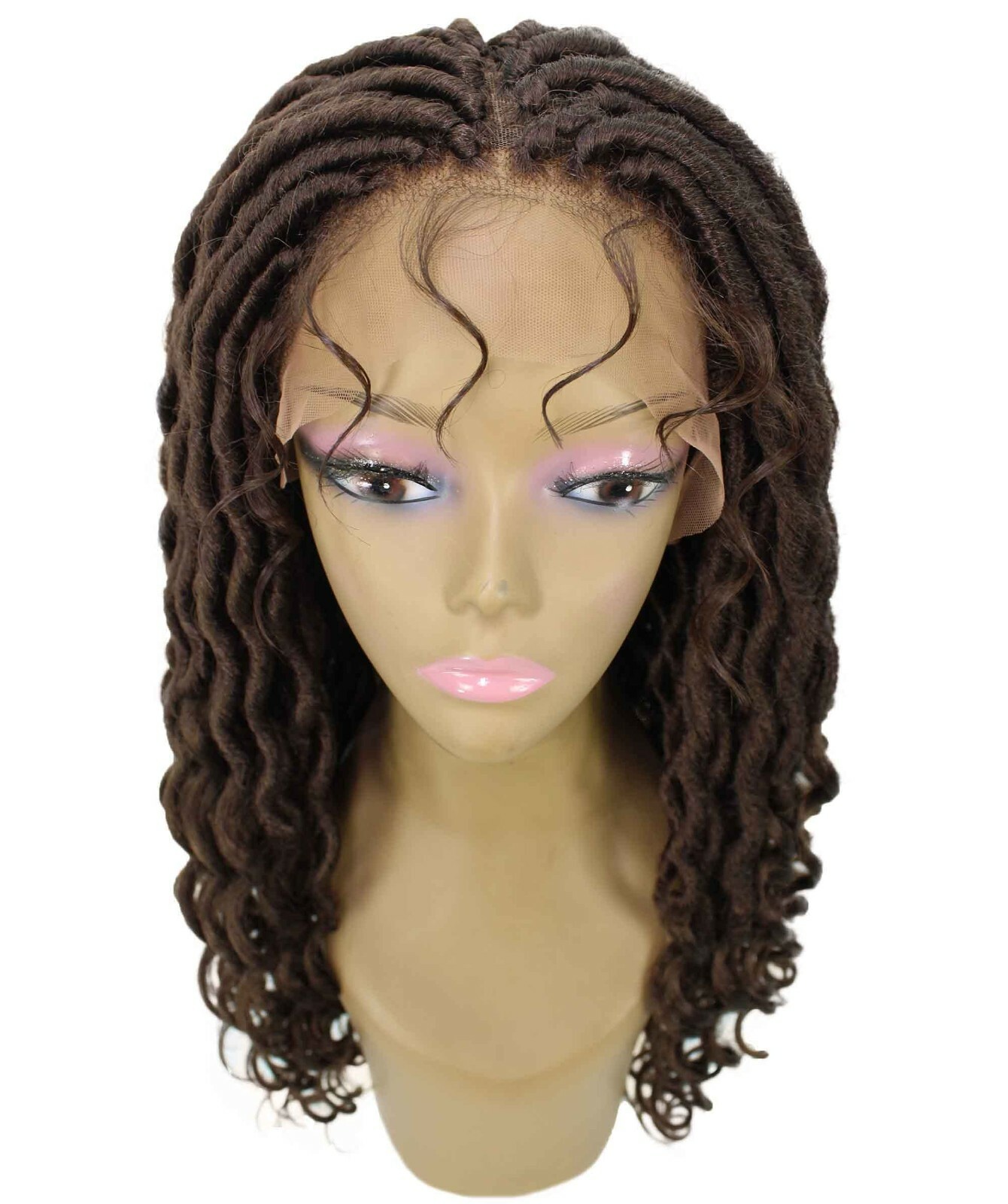 LUXLUXE Andrea 4×4 Curly Long 4X4 Hand Tied Lace Braid Chestnut Brown Wig