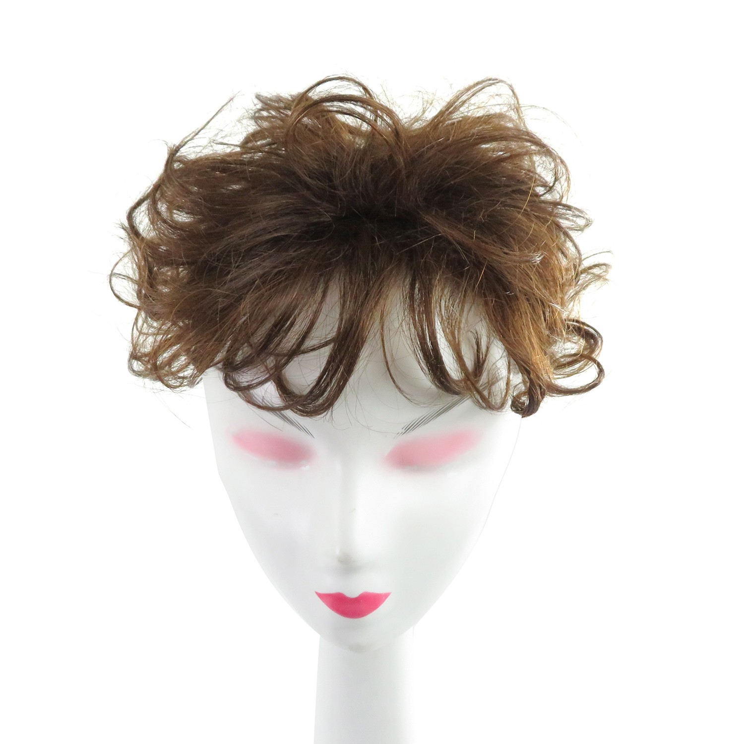 Short Brown Wavy Curly Hair Wiglet Topper Human Hair Replacement for Women