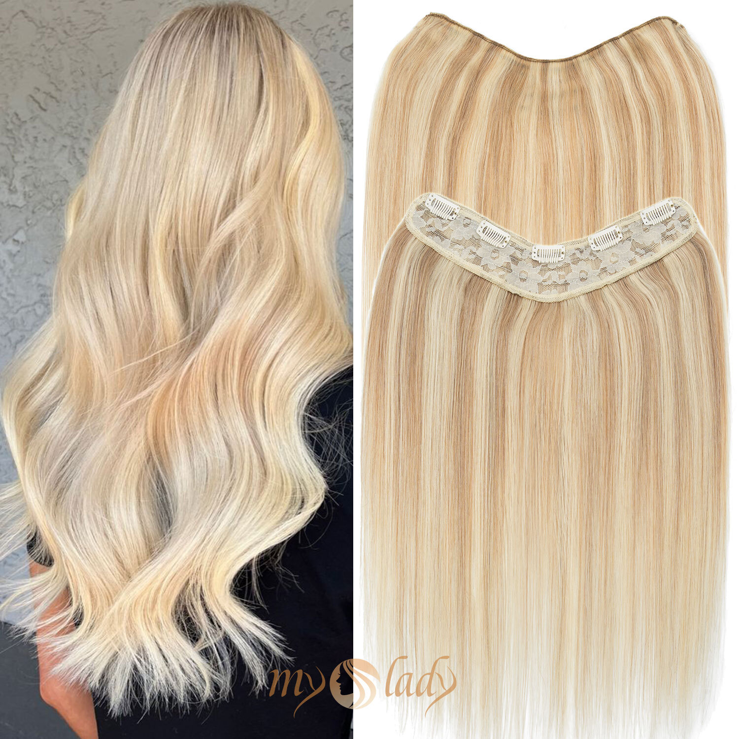 One Piece 100% Remy Clip In Human Hair Extensions 3/4Full Head U Part MY-LADY US