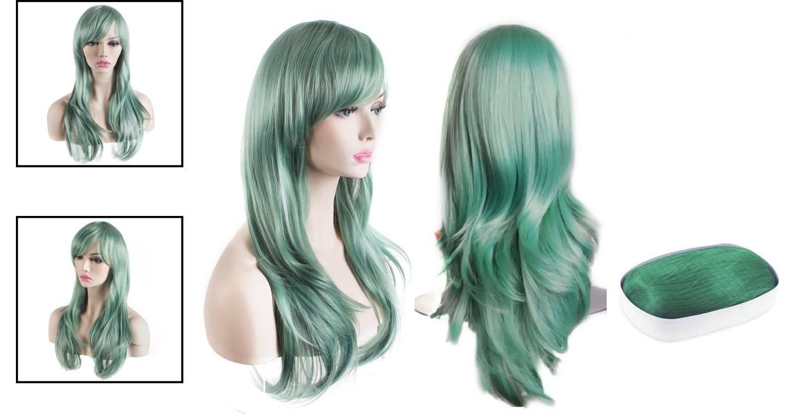 Trendy 28-Inch Long Wavy Curly Wig in Grey Green – Perfect for Halloween & More