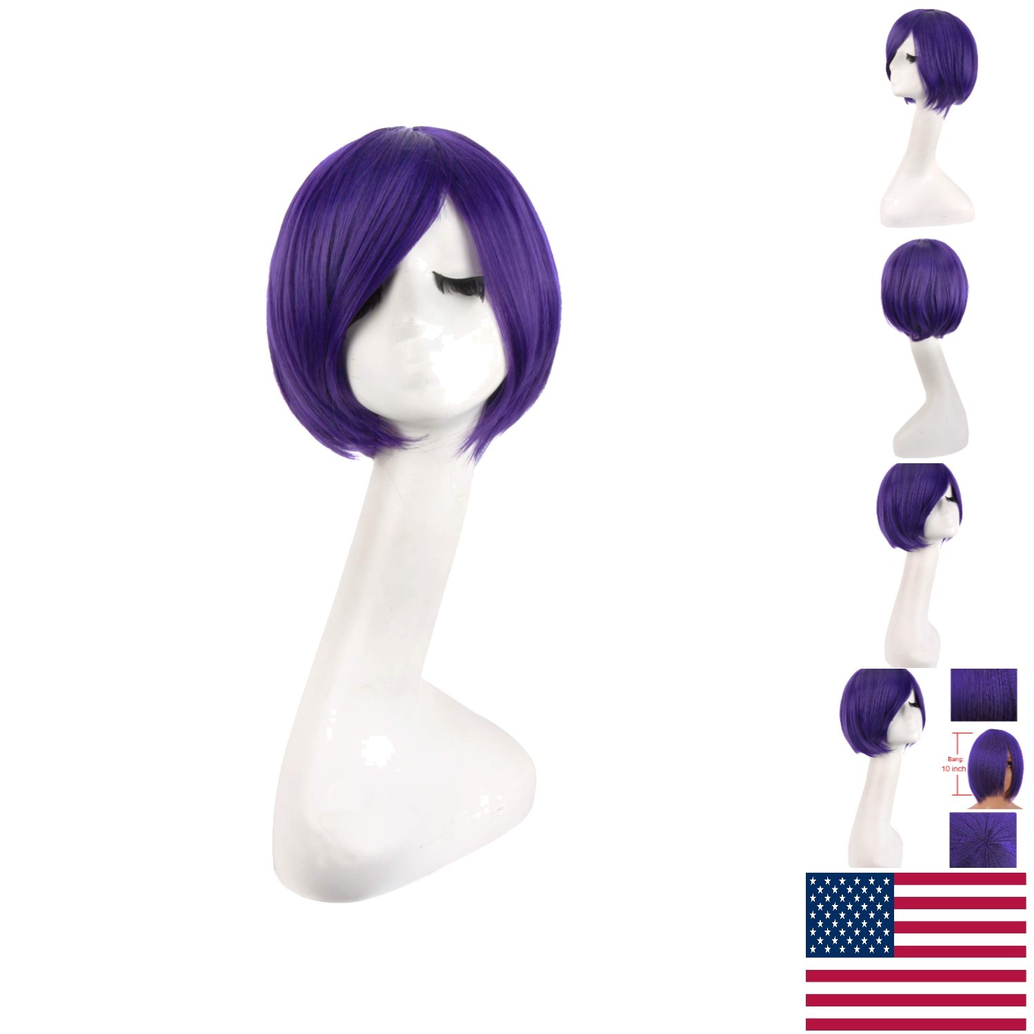 Anime Short Paragraph Wig – 30 cm Dark Purple Heat Resistant Wig for Cosplay
