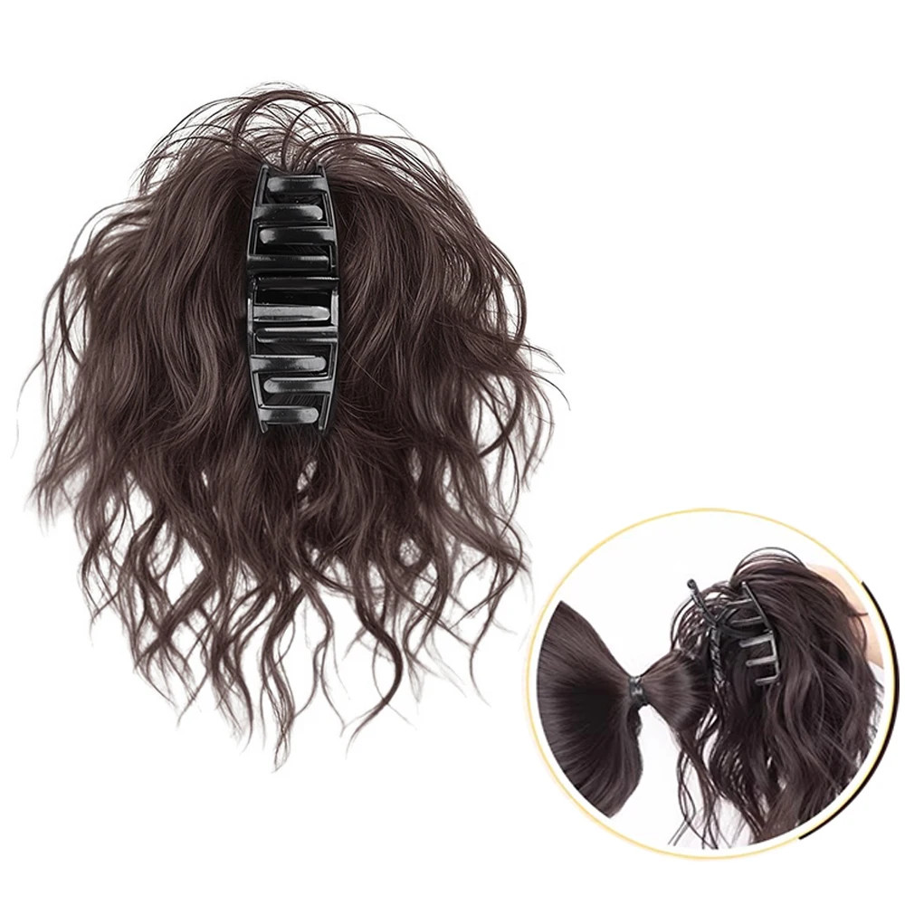 Short Curly Synthetic Claw Clip Ponytail Hair Extensions For Women High Top Bun