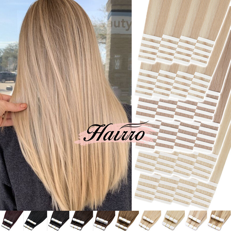 25-100G Tape In Real Remy 100% Human Hair Extensions Double Drawn Thick Blonde