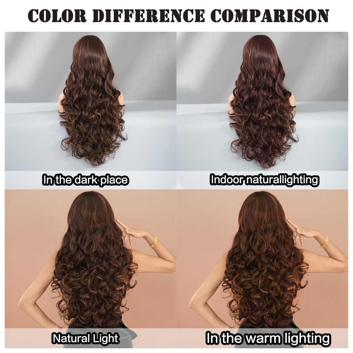 Long wavy red-brown bleached blonde side-parted curly hair wig fluffy