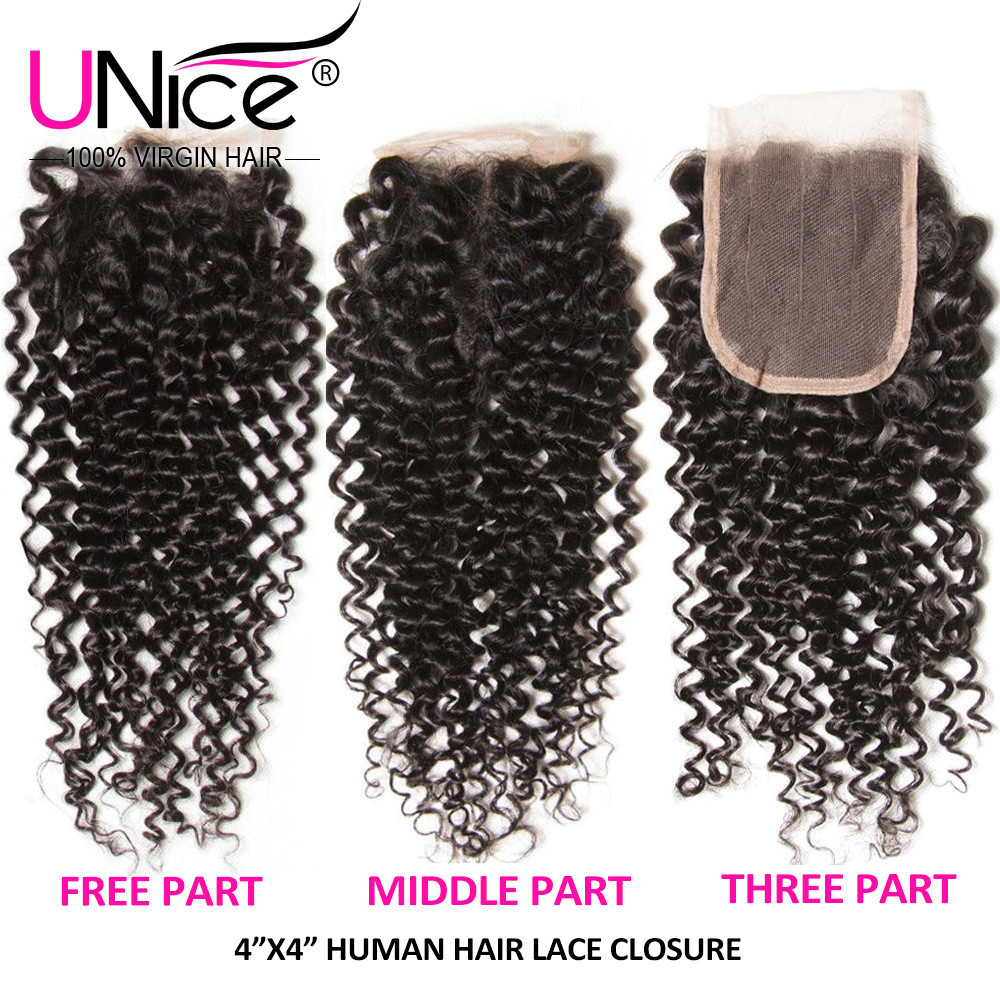 UNice Cambodian Curly Bundles Human Hair Extensions With Lace Closure Weaves US