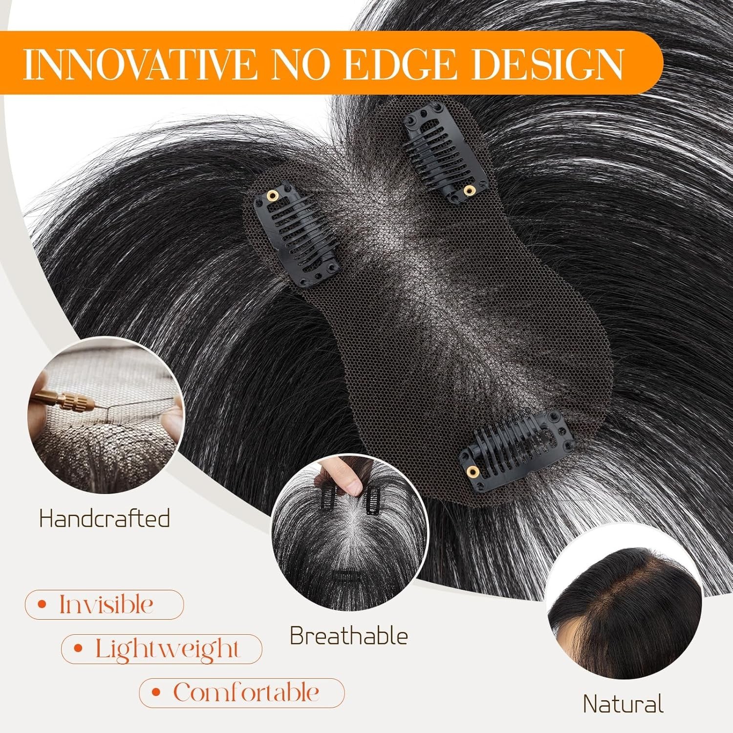 Hairro Human Hair Toppers For Women No Bang Middle Part Side Bangs Hair Clip Wis