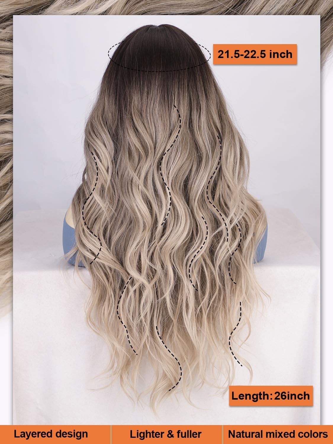 26 Inch Curly Wavy Wig with Bangs Synthetic Hair for Women Natural Looking Ha…