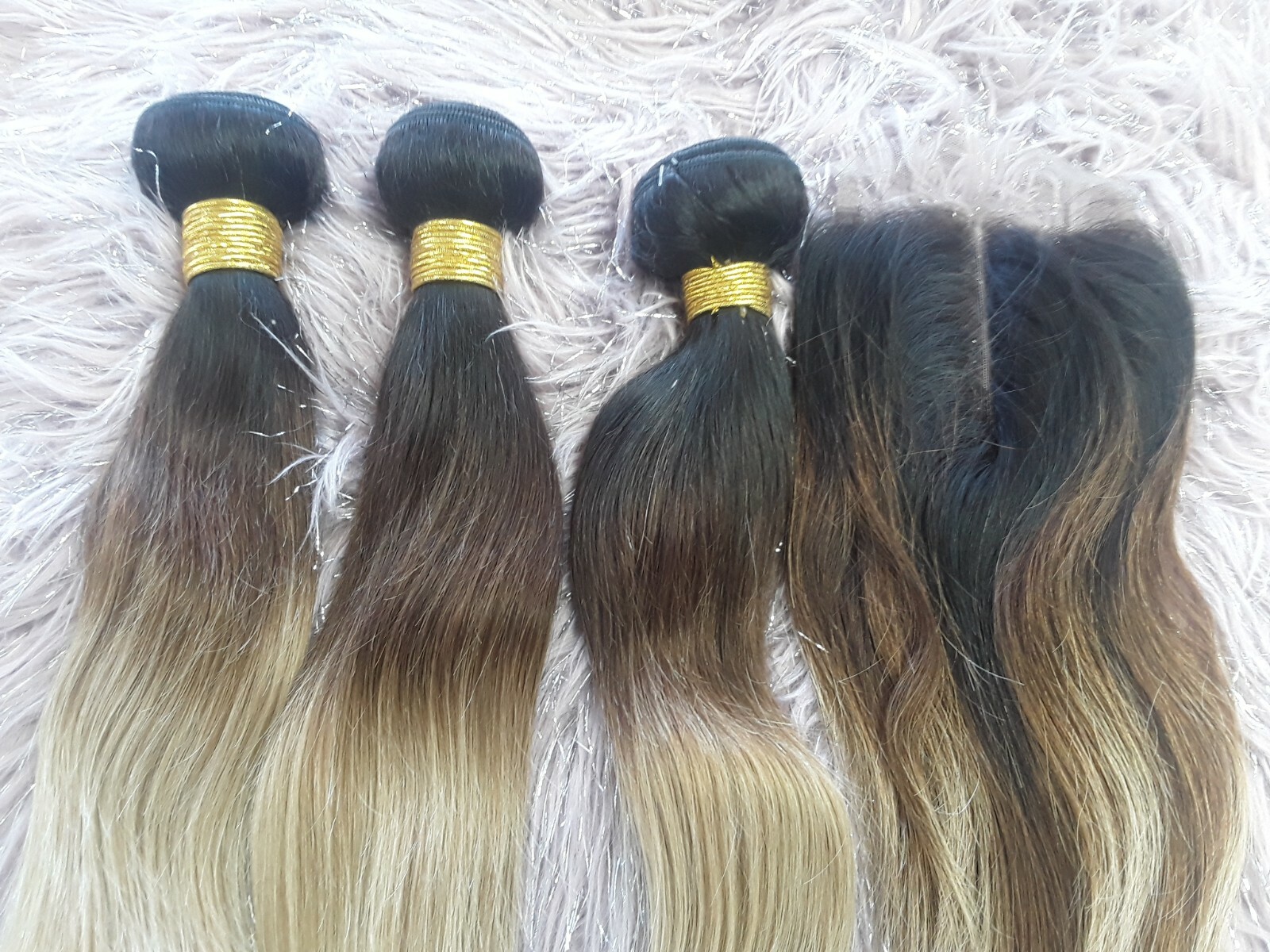 BRAZILIAN HAIR 3TONES OMBRE 1b/4#/27# STRAIGHT 14+14+14&12INCH LACE CLOSURE 350g