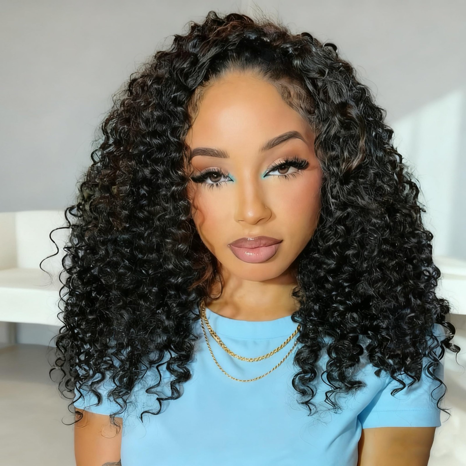 Xsy Deep Wave Half Wig Human Hair Curly 180 Density Wear Go Glueless Half Wigs