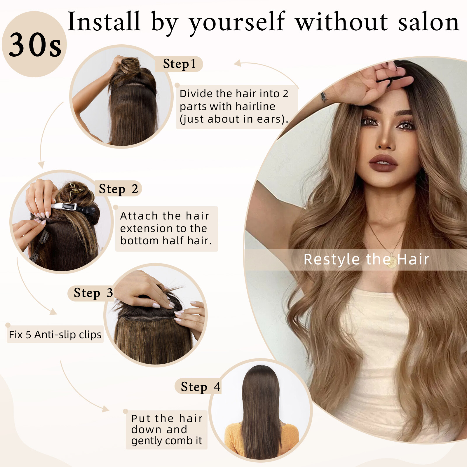 SEGO Pro One Piece Five Straight Clip in Human Hair Extensions 16inch 45G