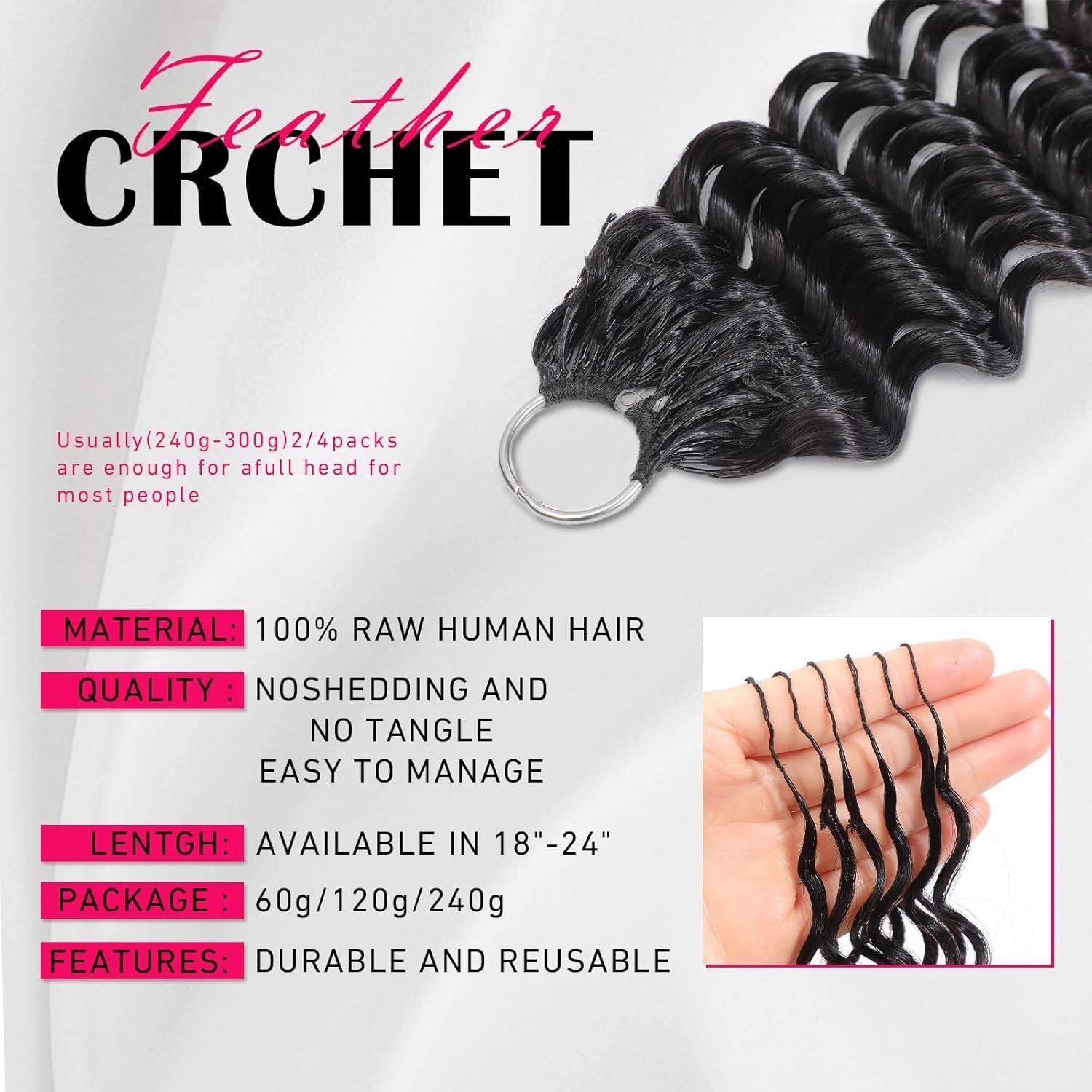 22-24″ 60g Human Hair Crochet Deep Wave for Black Women Miracle Knots 30 Strands