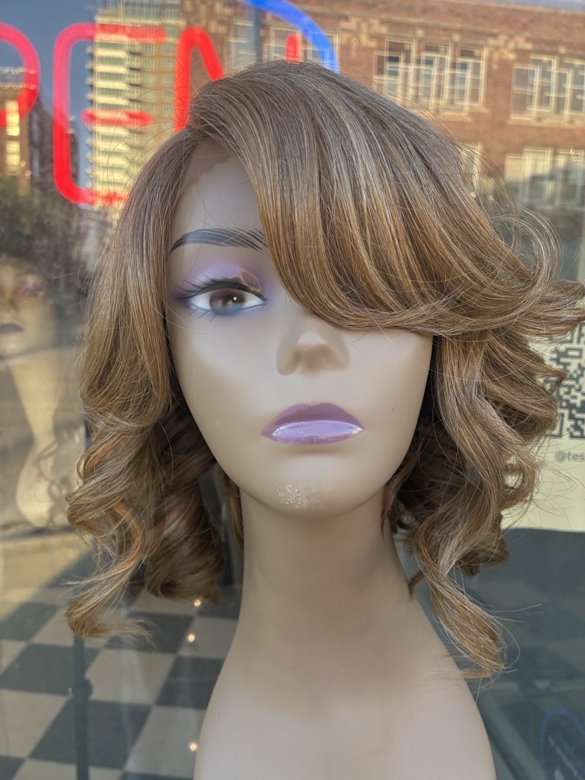 Wig￼ asymmetrical, Romantic Curls, Lace, Front Side, Part With Golden Blonde